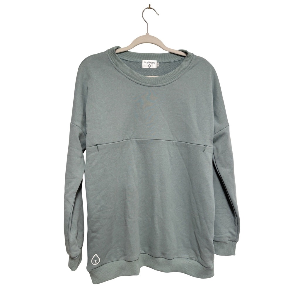 ZippyMama Nursing Sweatshirt Sage Green Horizontal Zipper Breastfeeding Sz L